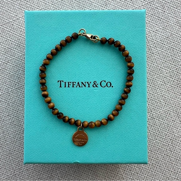 TIFFANY & CO. • Return to Tiffany™ 18K Yellow Gold Tag Tigers Eye Bead Bracelet - Picture 6 of 16